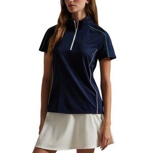 NEW RLX Ralph Lauren Womens SMALL Mock Stretch Jersey 1/4 Zip Polo Shirt Navy